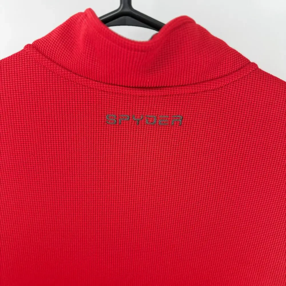 Spyder Mens XL Red Black Quarter Zip Pullover Waffle Knit Alpine Ski